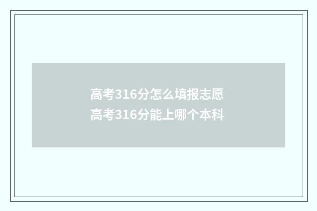 高考316分怎么填报志愿 高考316分能上哪个本科