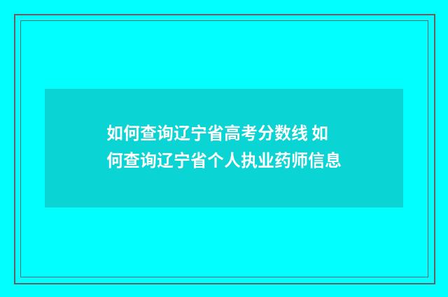 如何查询辽宁省高考分数线 如何查询辽宁省个人执业药师信息