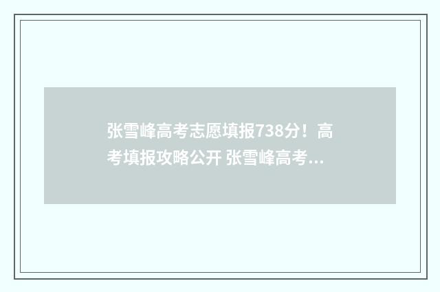 张雪峰高考志愿填报738分！高考填报攻略公开 张雪峰高考志愿咨询