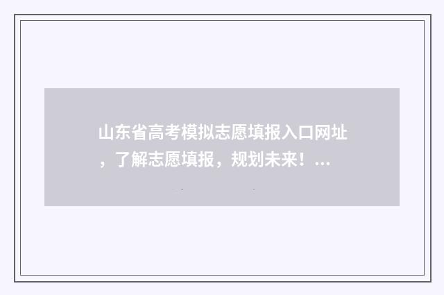 山东省高考模拟志愿填报入口网址,了解志愿填报,规划未来! 山东省高考模拟试题