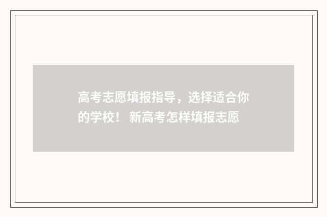 高考志愿填报指导，选择适合你的学校！ 新高考怎样填报志愿