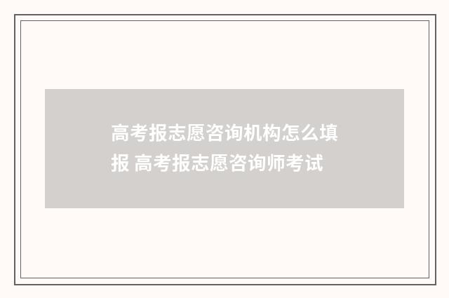 高考报志愿咨询机构怎么填报 高考报志愿咨询师考试