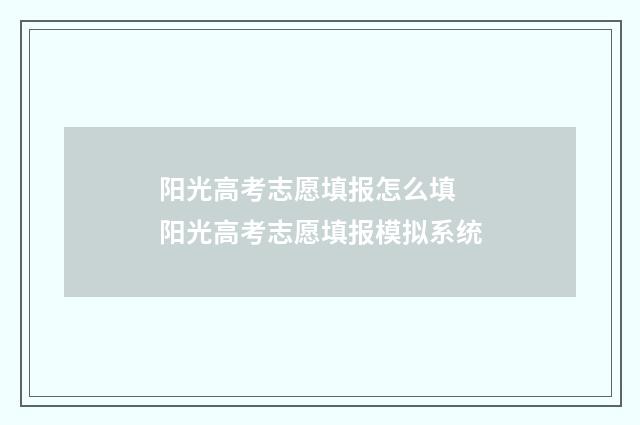 阳光高考志愿填报怎么填 阳光高考志愿填报模拟系统