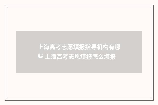 上海高考志愿填报指导机构有哪些 上海高考志愿填报怎么填报