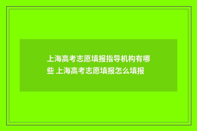 上海高考志愿填报指导机构有哪些 上海高考志愿填报怎么填报