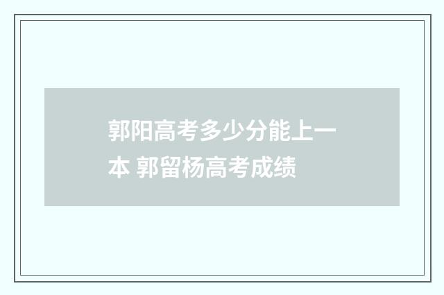 郭阳高考多少分能上一本 郭留杨高考成绩