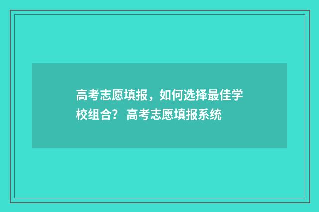 高考志愿填报，如何选择最佳学校组合？ 高考志愿填报系统