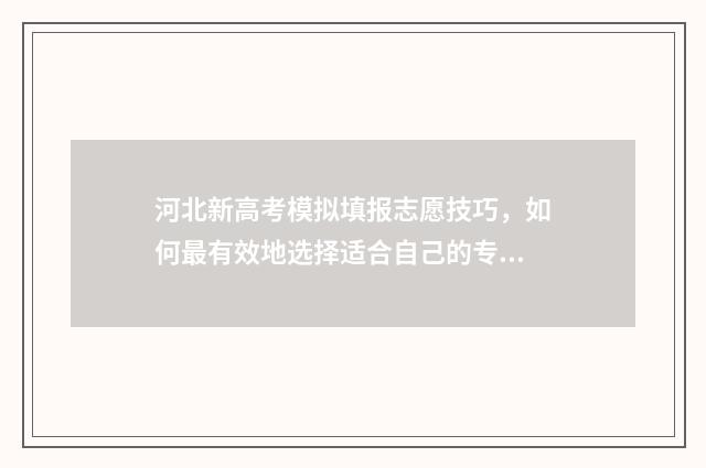 河北新高考模拟填报志愿技巧,如何最有效地选择适合自己的专业? 河北省新高考模拟