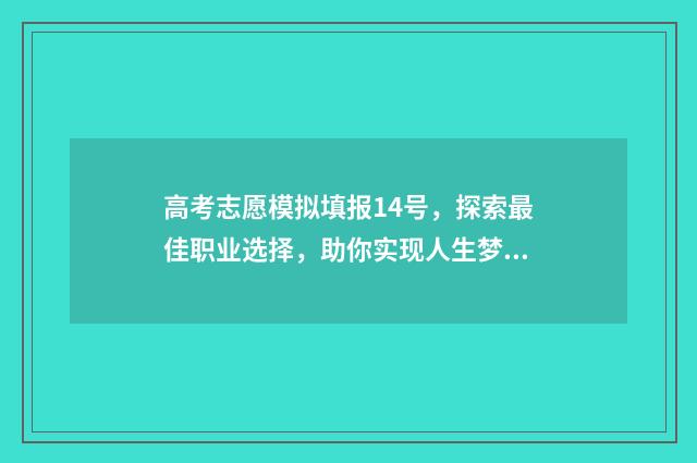 高考志愿模拟填报14号，探索最佳职业选择，助你实现人生梦想！ 高考志愿模拟填报