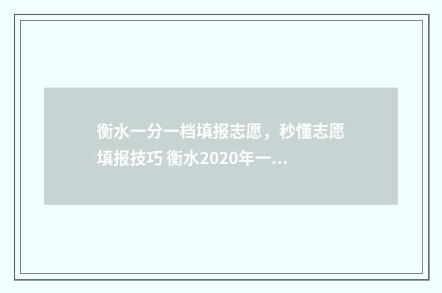 衡水一分一档填报志愿，秒懂志愿填报技巧 衡水2020年一分一档