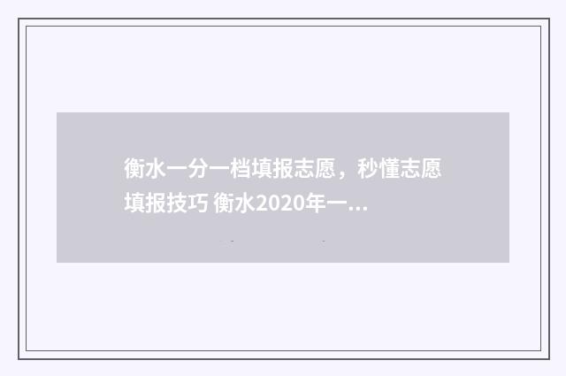衡水一分一档填报志愿，秒懂志愿填报技巧 衡水2020年一分一档