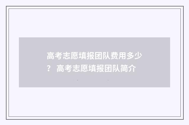 高考志愿填报团队费用多少? 高考志愿填报团队简介