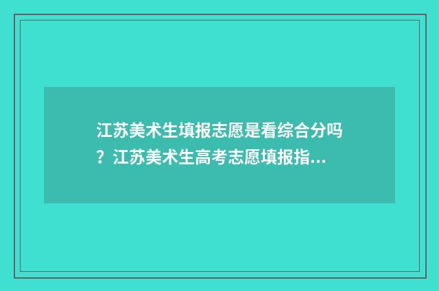江苏美术生填报志愿是看综合分吗？江苏美术生高考志愿填报指南 江苏美术生填报大专怎么填