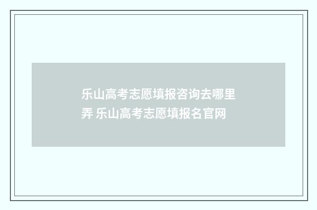 乐山高考志愿填报咨询去哪里弄 乐山高考志愿填报名官网