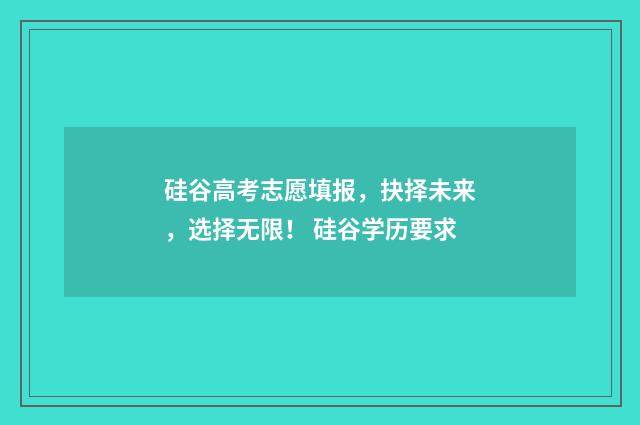 硅谷高考志愿填报，抉择未来，选择无限！ 硅谷学历要求