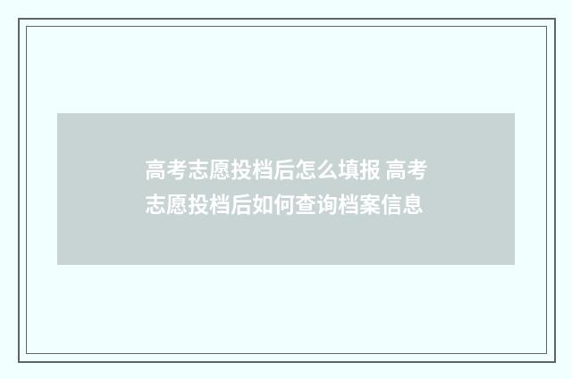 高考志愿投档后怎么填报 高考志愿投档后如何查询档案信息
