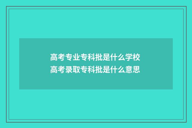 高考专业专科批是什么学校 高考录取专科批是什么意思