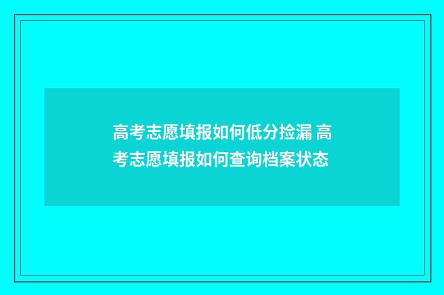 高考志愿填报如何低分捡漏 高考志愿填报如何查询档案状态