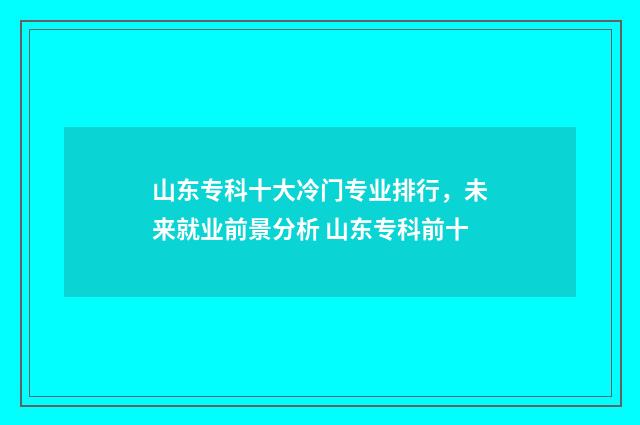 山东专科十大冷门专业排行，未来就业前景分析 山东专科前十