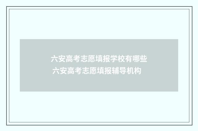 六安高考志愿填报学校有哪些 六安高考志愿填报辅导机构