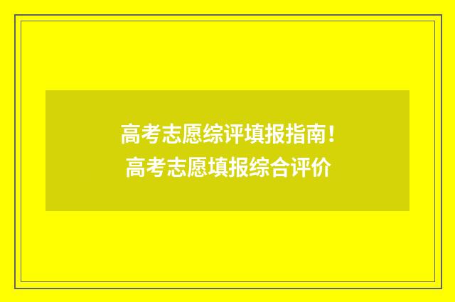 高考志愿综评填报指南！ 高考志愿填报综合评价