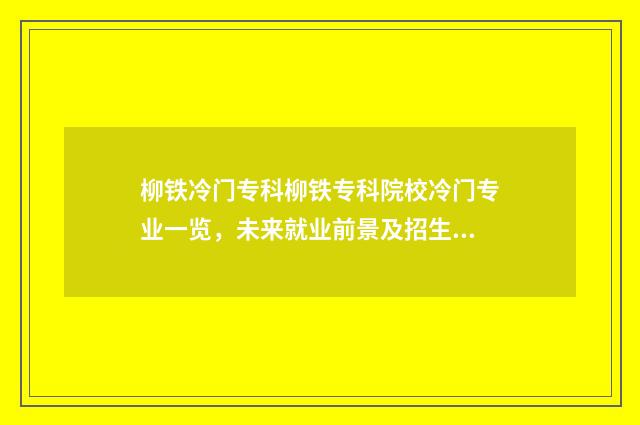 柳铁冷门专科柳铁专科院校冷门专业一览,未来就业前景及招生情况解读 柳铁什么专业性价比高