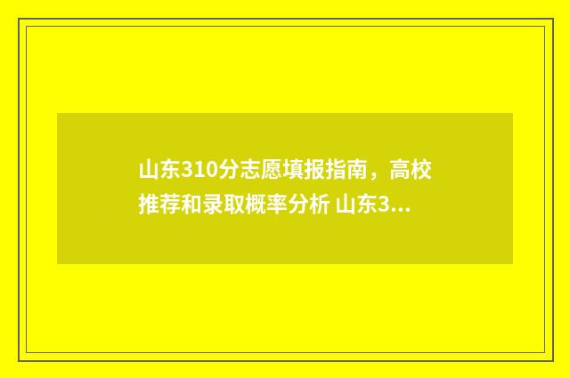 山东310分志愿填报指南,高校推荐和录取概率分析 山东310分能上什么专科学校