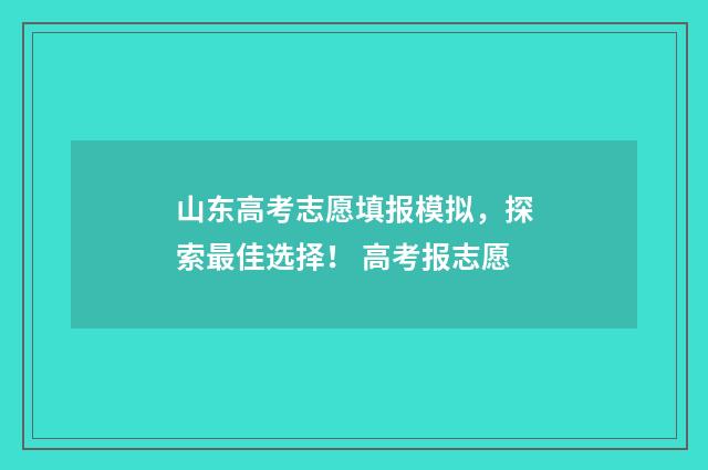 山东高考志愿填报模拟，探索最佳选择！ 高考报志愿