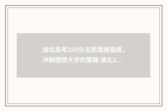 湖北高考250分志愿填报指南，冲刺理想大学的策略 湖北2020高考595分