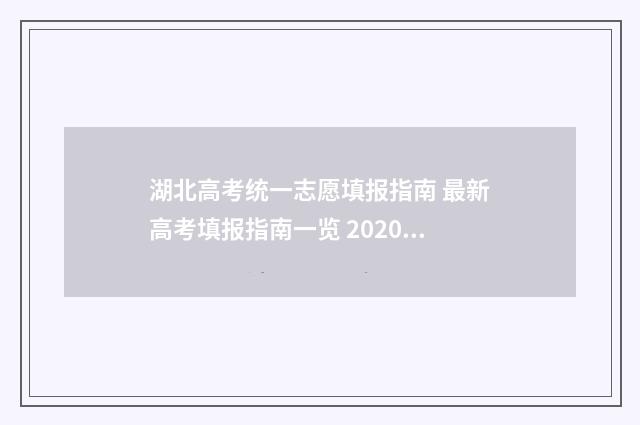 湖北高考统一志愿填报指南 最新高考填报指南一览 2020湖北省高考志愿查询入口