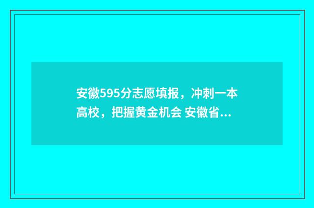 安徽595分志愿填报，冲刺一本高校，把握黄金机会 安徽省高考分数592能上985吗