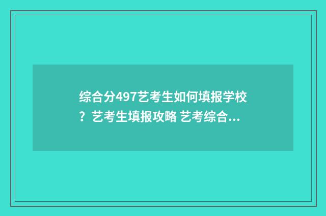 综合分497艺考生如何填报学校？艺考生填报攻略 艺考综合分495