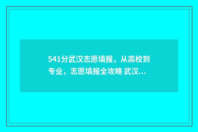 541分武汉志愿填报，从高校到专业，志愿填报全攻略 武汉高考填志愿