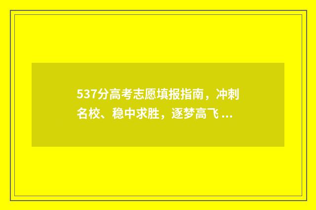 537分高考志愿填报指南，冲刺名校、稳中求胜，逐梦高飞 高考537分是什么水平