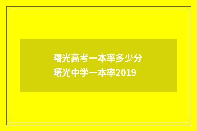 曙光高考一本率多少分 曙光中学一本率2019