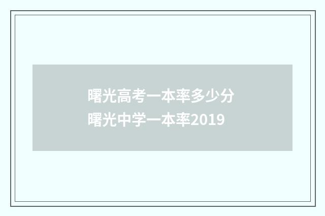曙光高考一本率多少分 曙光中学一本率2019