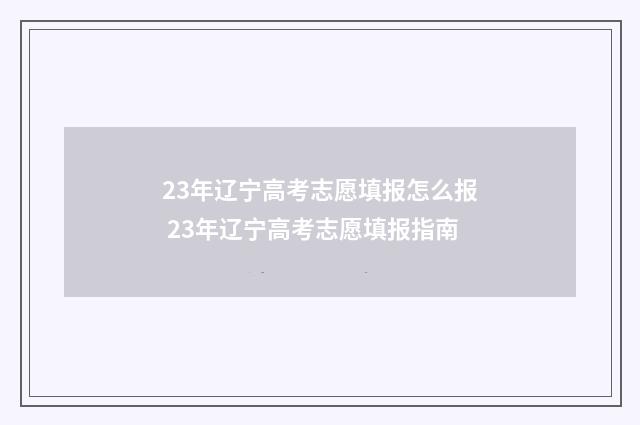 23年辽宁高考志愿填报怎么报 23年辽宁高考志愿填报指南
